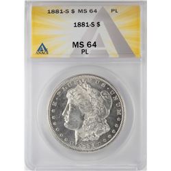 1881-S $1 Morgan Silver Dollar Coin ANACS MS64 PL