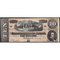 1864 $10 Confederate States of America Note