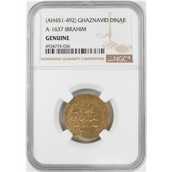 AH451-492 Ghaznavid Dinar A-1637 Ibrahim Gold Coin NGC Genuine