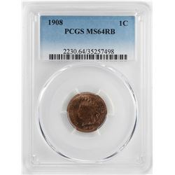 1908 Indian Head Cent Coin PCGS MS64 RB