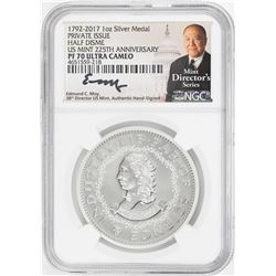 1792-2017 Half Disme 1 oz. Silver Medal NGC PF70 W/Edmund C. Moy Signature