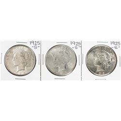 Lot of (3) 1925-S $1 Peace Silver Dollar Coins