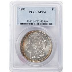 1886 $1 Morgan Silver Dollar Coin PCGS MS64 Nice Toning