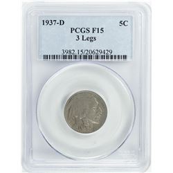 1937-D 3 Legged Buffalo Nickel Coin PCGS F15