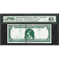 1929 10 Unit American Bank Note Co. "Test Note" PMG Choice Uncirculated 63EPQ