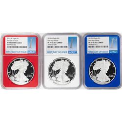 Set of 2019-W $1 Proof American Silver Eagle Coins NGC PF70 Ultra Cameo Red White Blue