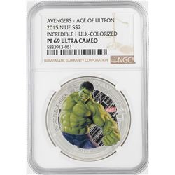 2015 Niue $2 Proof Avengers Age of Ultron Incredible Hulk Silver Coin NGC PF69 Ultra Cameo