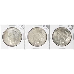Lot of (3) 1925-S $1 Peace Silver Dollar Coins