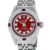 Image 1 : Rolex Ladies Stainless Steel Red Ruby String & Diamond Datejust Wristwatch