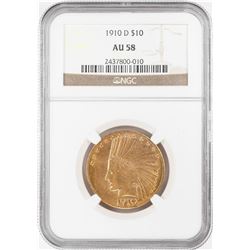 1910-D $10 Indian Head Eagle Gold Coin NGC AU58