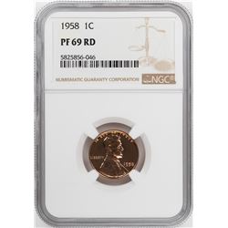 1958 Proof Lincoln Wheat Cent Coin NGC PF69RD Graded Top Pop