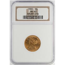 1905 $5 Liberty Head Half Eagle Gold Coin NGC MS62