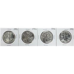 Group of (4) 1991 $1 American Silver Eagle Coins