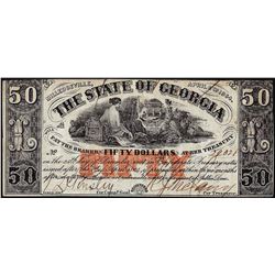 1864 $50 The State of Georgia Milledgeville, GA Obsolete Banknote