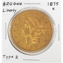 1875-S Type 2 $20 Liberty Head Double Eagle Gold Coin