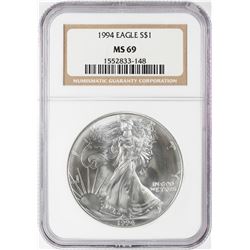 1994 $1 American Silver Eagle Coin NGC MS69