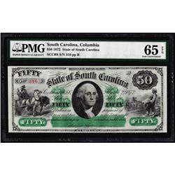 1872 $50 State of South Carolina Revenue Bond Obsolete Note PMG Gem Uncirculated 65EPQ