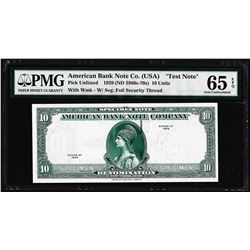 1929 10 Unit American Bank Note Co. "Test Note" PMG Gem Uncirculated 65EPQ