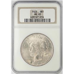 1923 $1 Peace Silver Dollar Coin NGC MS65