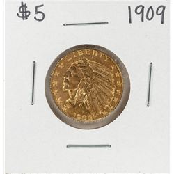 1909 $5 Indian Head Half Eagle Gold Coin