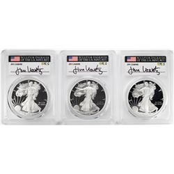 (3) Coin 2019-S $1 Proof Silver Eagle Location Set PCGS PR70 FDOI Licaretz Signature