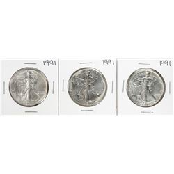 Group of (3) 1991 $1 American Silver Eagle Coins