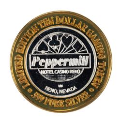 .999 Silver Peppermill Hotel Casino Reno $10 Casino Gaming Token Limited Edition