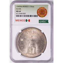 1949Mo Mexico 1 Onza Silver Coin NGC MS64