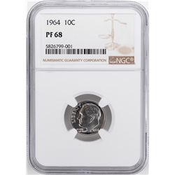 1964 Proof Roosevelt Dime Coin NGC PF68