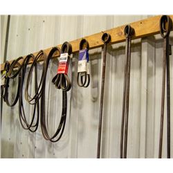 LARGE LOT OF ASSORTED BELTS W/ CUSTOM METAL TOOLS