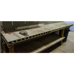 WOODEN WORKBENCH W/ EXTENSION & POWER STRIP