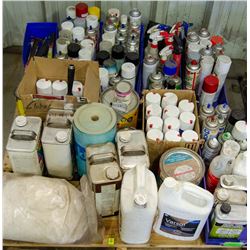 PALLET OF ASSORTED SEALERS, FILLERS, THINNERS,