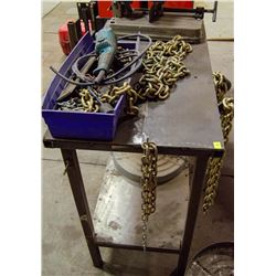 STEEL WORKTABLE W/ ASSORTED CHAINS