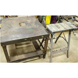 STEEL WORK TABLE ON CASTORS W/ WORK MATE