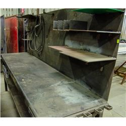 STEEL WORK BENCH W/ UNDER SHELF & OVERHEAD LIGHT