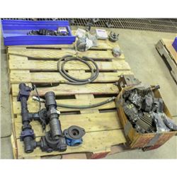 PALLET W/ HYDRAULIC LEVER CONTROLS, TUBING, & MORE