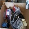 Image 2 : TWO BOXES OF FRYING PANS, PLASTIC CONTAINERS AND GLASSWARE