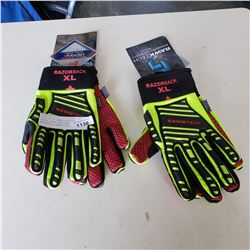 2 PAIRS OF RAWTECH RAZORBACK EXTRA LARGE BREATHABLE WATERPROOF WORK GLOVES