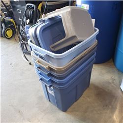 5 TOTES, LIDS AND STOOL