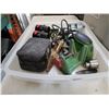 Image 1 : TRAY OF TWO 110 VOLT FANS, FORWARD REVERSE MOTOR, DETAIL SANDER, REMOTE CAR STARTER AND MORE