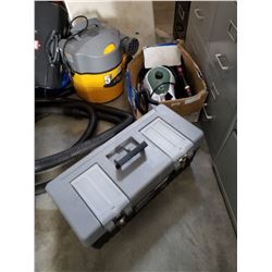 DIRT HOUND 5HP 5 GALLON SHOP VAC AND STEAMFAST STEAM CLEANER AND TOOLBOX