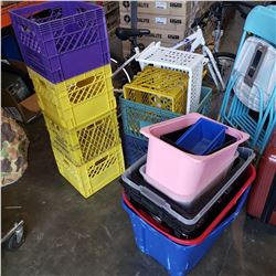 LOT OF STORAGE TOTES AND CRATES