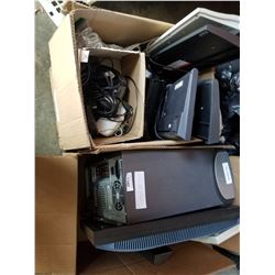 2 BOXES OF COMPUTER MONITORS, KEYBOARDS, TOWER, AND MORE