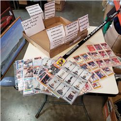 58 HALL OF FAME HOCKEY CARDS AND SIGNED MESSIER HOCKEY STICK FROM 1944 GAMES