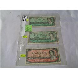 3 1954 CANADIAN BILLS - ALL DIFFERENT SIGNATURES