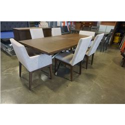 NEW HOME ELEGANCE MODERN SOLID DINING TABLE WITH METAL BASE, AND 4 UPHOLSTERED CHAIRS, AND 2 TUB STY