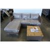 Image 1 : BRAND NEW PATIO FLARE OUTDOOR SECTIONAL WITH MOVABLE OTTOMAN, CLIPS TO SECURE, AND GLASS TOP COFFEE 