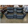 Image 1 : AS NEW BLACK LEATHER HOME ELEGACE POWER RECLINING LOVE SEAT W/ POWER HEADRESTS AND USB CHARGING - RE