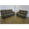 Image 1 : BRAND NEW HUDSON GREY STITCHED LEATHER POWER RECLINING SOFA W/ FLIP DOWN CONSOLE AND LOVE SEAT - RET