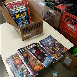 BOX OF HARD COVER COMICS AND SOFT COVER GRAPHIC NOVELS